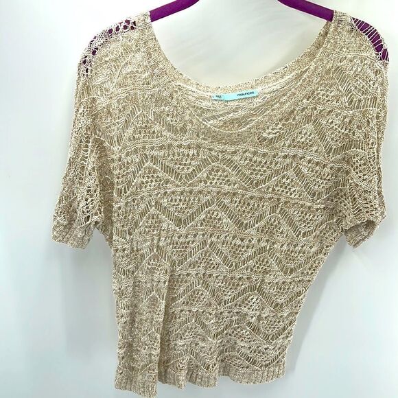 Maurices
open knit crochet boho ivory metallic copper sweater large - Picture 3 of 9
